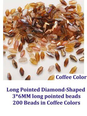 Long Pointed Diamond-Shaped  3*6MM long pointed beads 200 Beads in Coffee Color